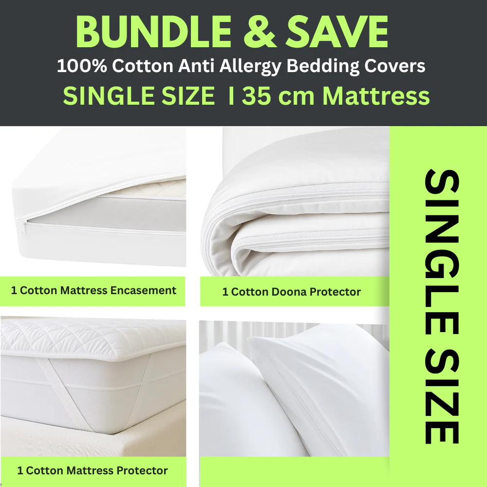 Dust Mite Covers for Bed Complete Set | 100% Cotton | SINGLE SIZE | 35cm Mattress - Image 9
