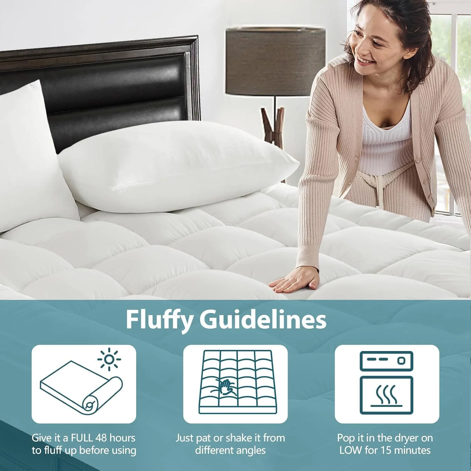 Giselle Bedding | Bamboo Viscose Pillowtop Mattress Topper | 1000GSM | Queen | Beige - Image 7