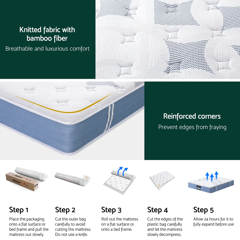 25cm Giselle Mattress Pocket Spring Mattresses Double - Image 7