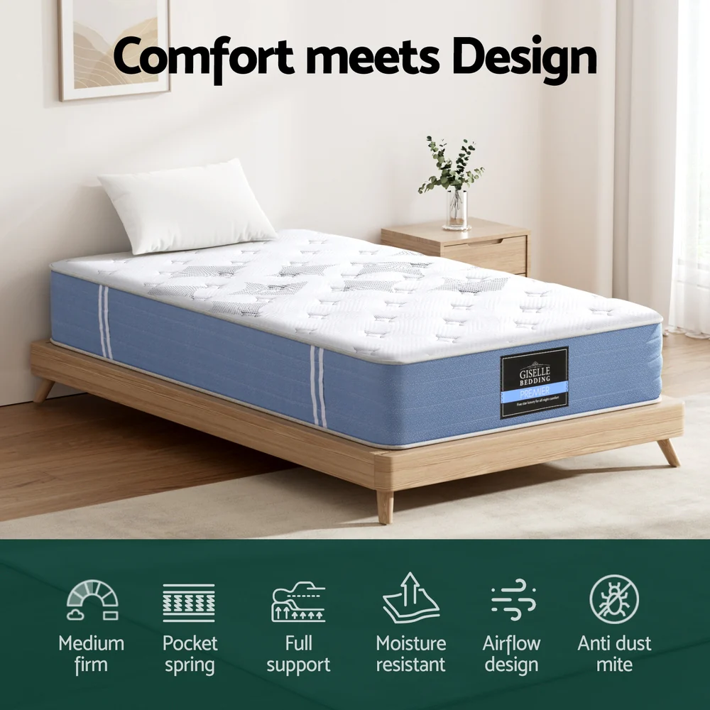 25cm Giselle Mattress Pocket Spring Mattresses Single - Image 5