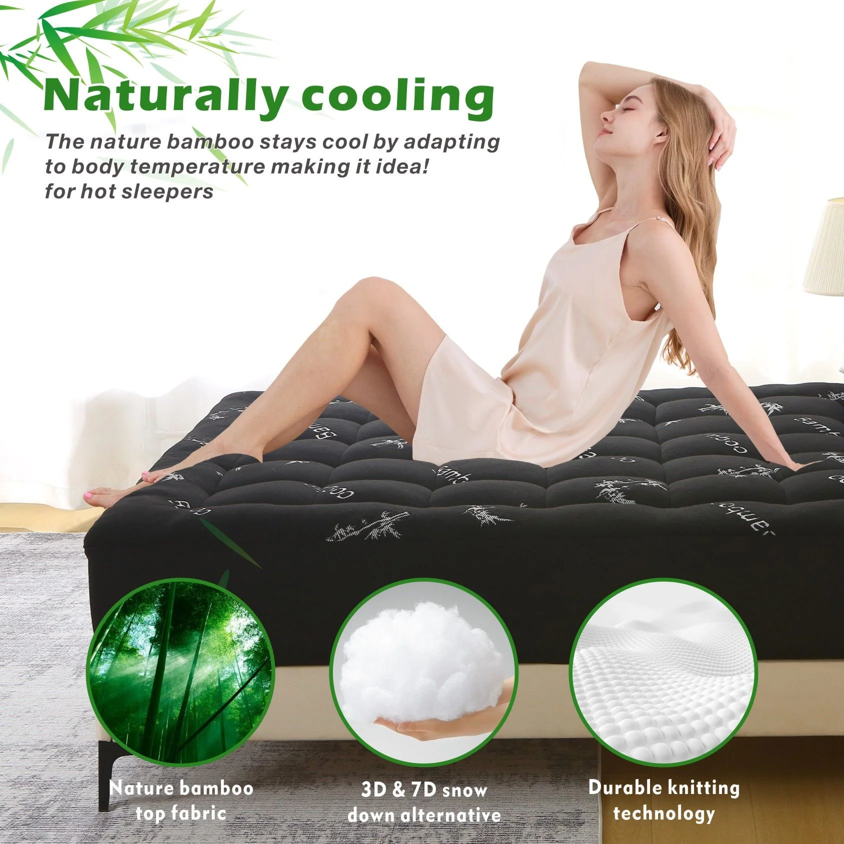 Giselle Bedding | Bamboo Viscose Pillowtop Mattress Topper | 800GSM | Queen | Charcoal - Image 4