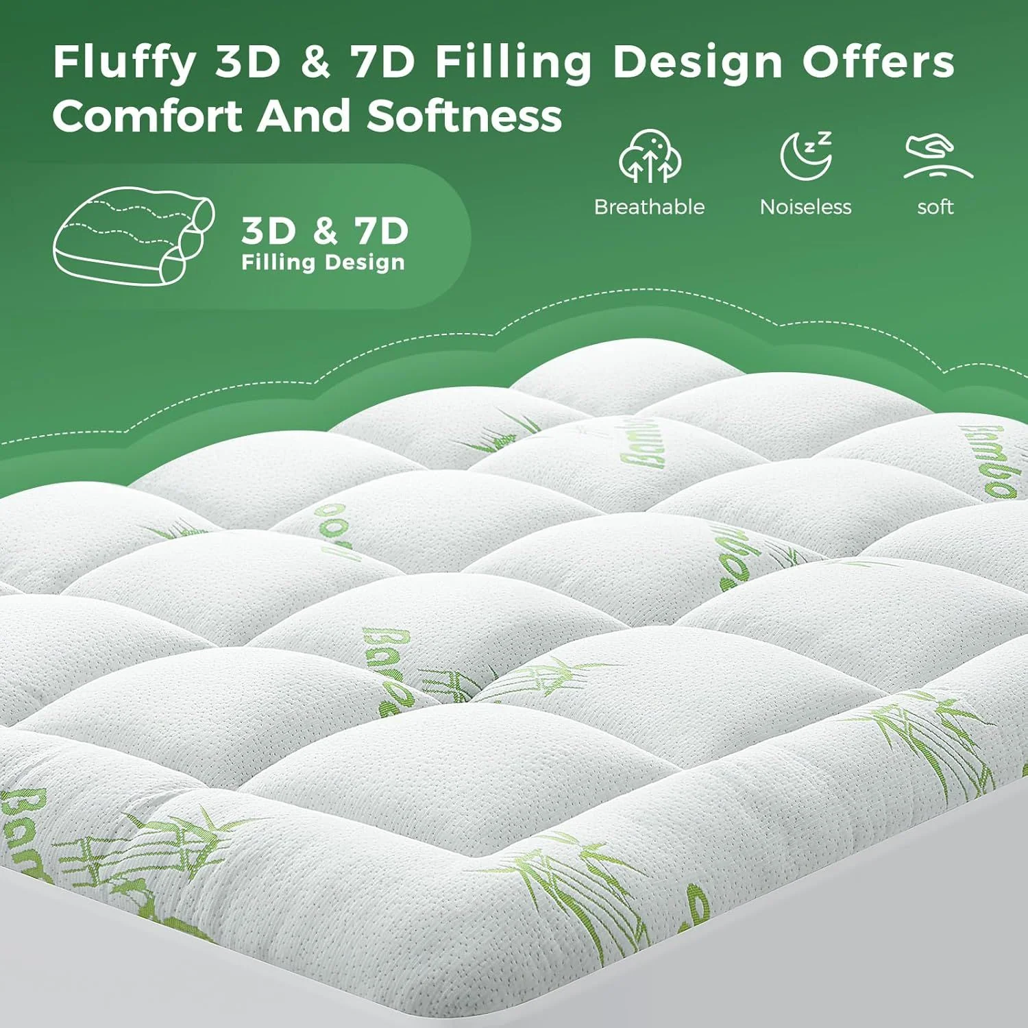 800GSM Bamboo Viscose Pillowtop Mattress Topper | Super King | Lavender - Image 3