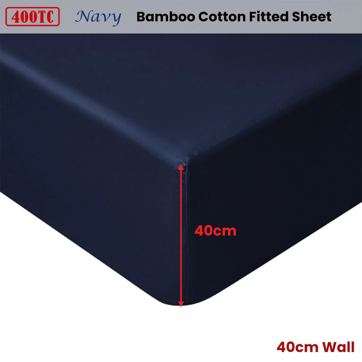 Accessorize 400TC Navy Bamboo Cotton Fitted Sheet 40cm Wall King Single - Image 2