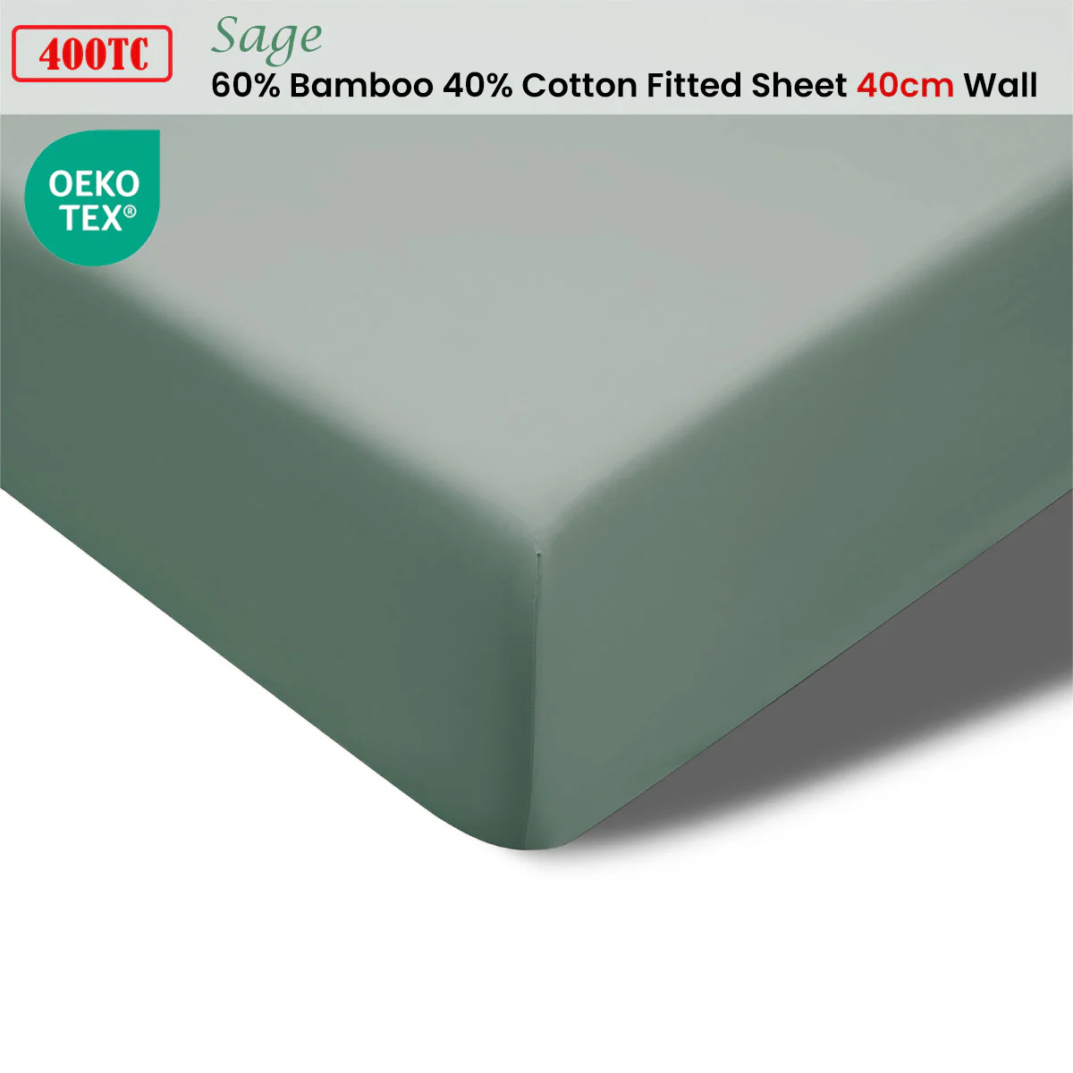Accessorize | Bamboo Cotton Fitted Sheet | 400TC | Queen | Sage - Image 2