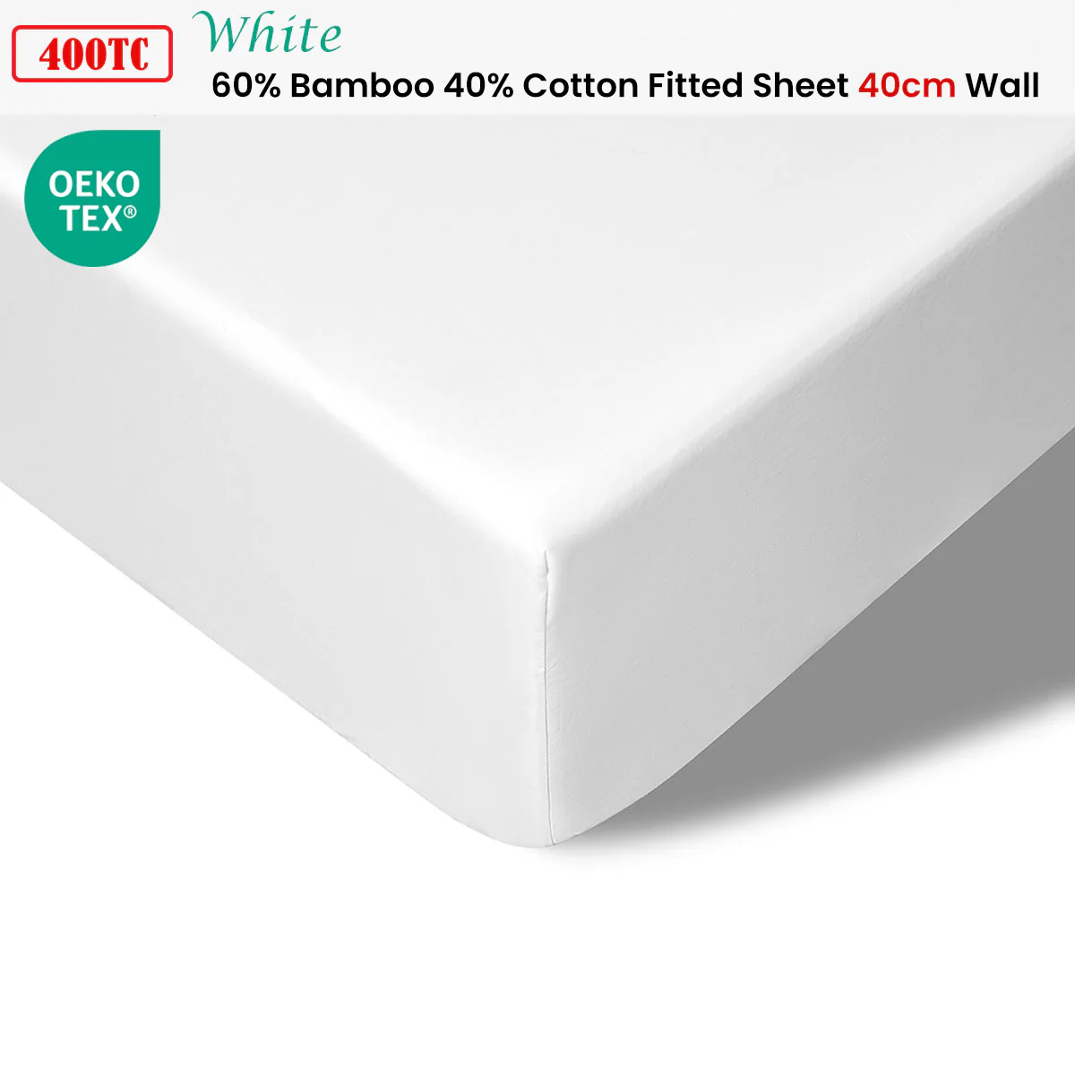Accessorize | Bamboo Cotton Fitted Sheet | 400TC | King | White - Image 2