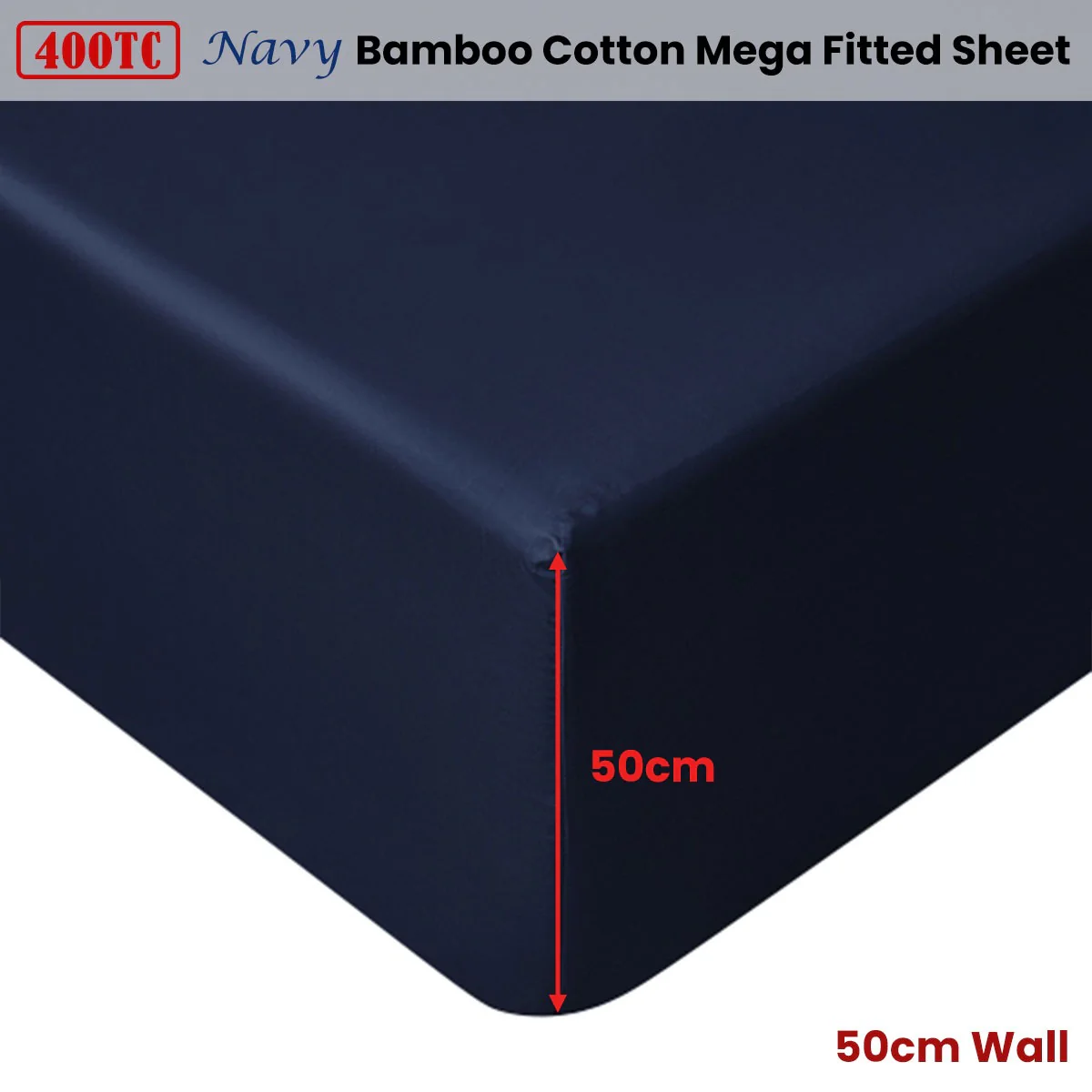 Accessorize | Bamboo Cotton Fitted Sheet | 400TC | King | Navy | 50cm - Image 2
