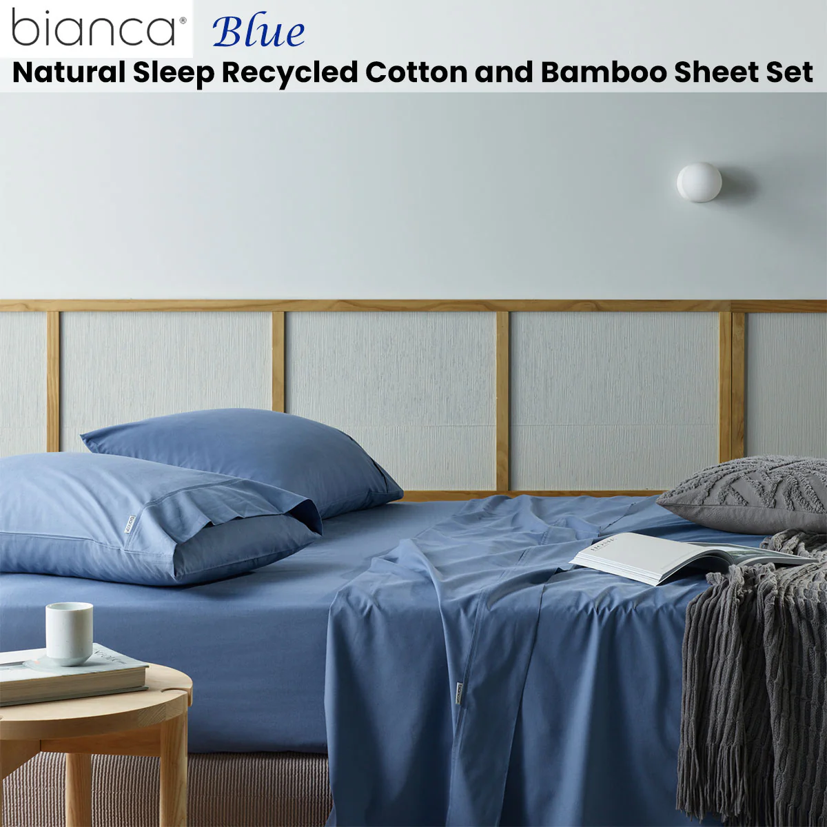 Bianca | Recycled Cotton Bamboo Sheet Set | Single | Blue - Image 2