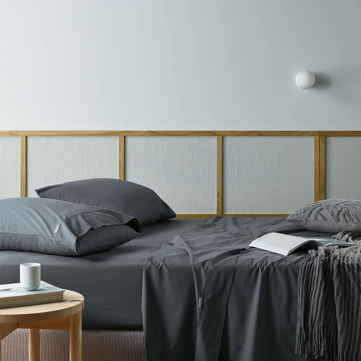Bianca | Recycled Cotton Bamboo Sheet Set | Single | Charcoal