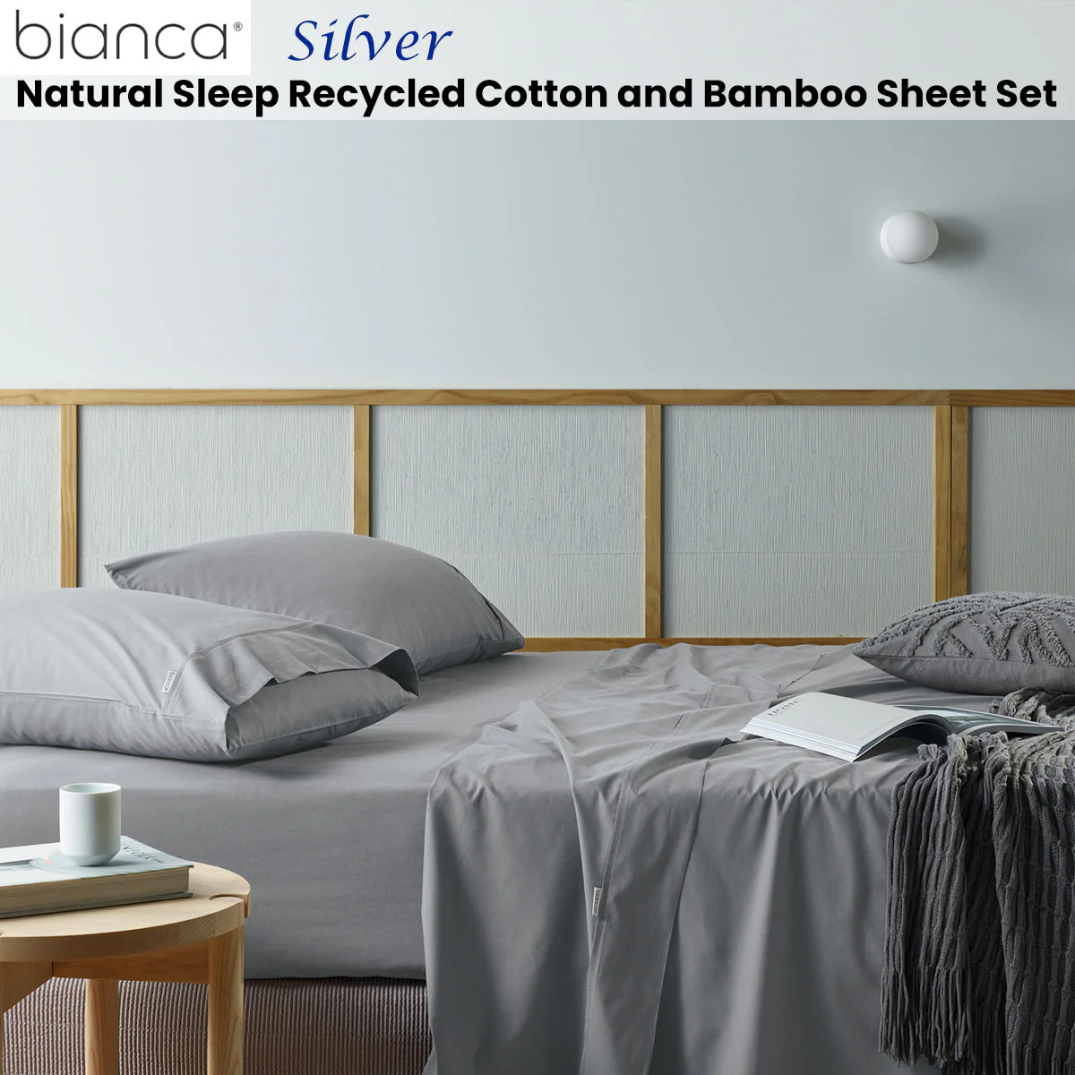 Bianca | Recycled Cotton Bamboo Sheet Set | Single | Silver - Image 2