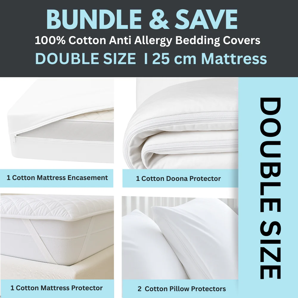 Dust Mite Covers for Bed Complete Set | 100% Cotton | DOUBLE SIZE | 25cm Mattress - Image 7
