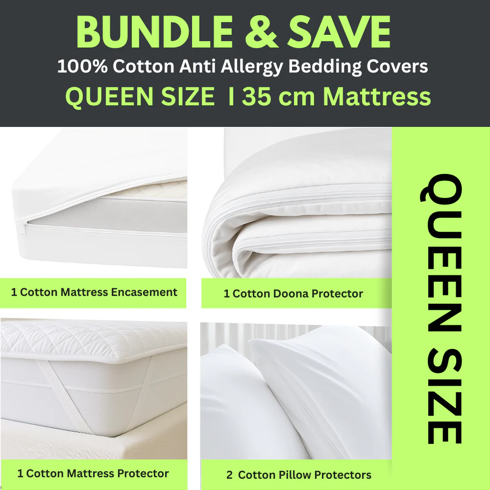 Dust Mite Covers for Bed Complete Set | 100% Cotton | QUEEN SIZE | 35cm Mattress - Image 10