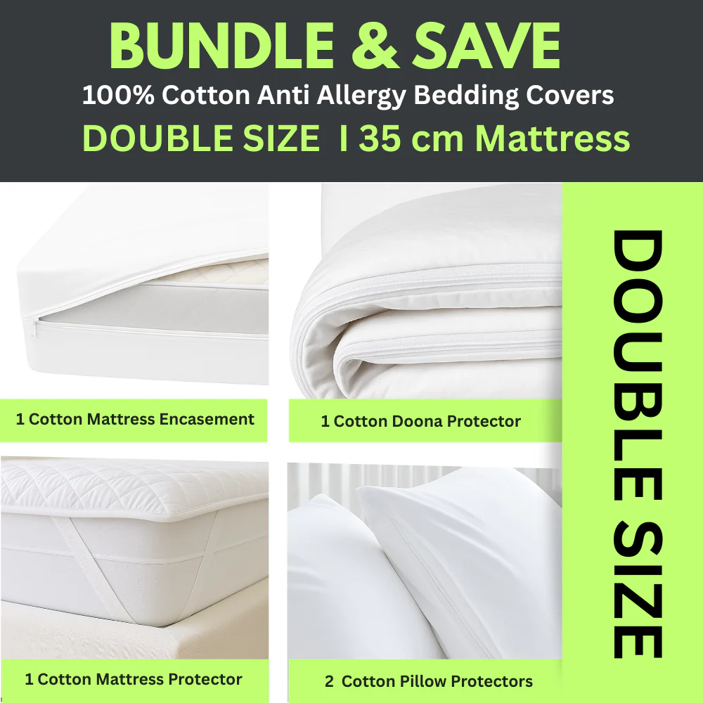 Dust Mite Covers for Bed Complete Set | 100% Cotton | DOUBLE SIZE | 35cm Mattress - Image 10