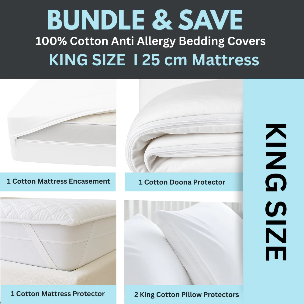 Dust Mite Covers for Bed Complete Set | 100% Cotton | KING SIZE | 25cm Mattress - Image 7
