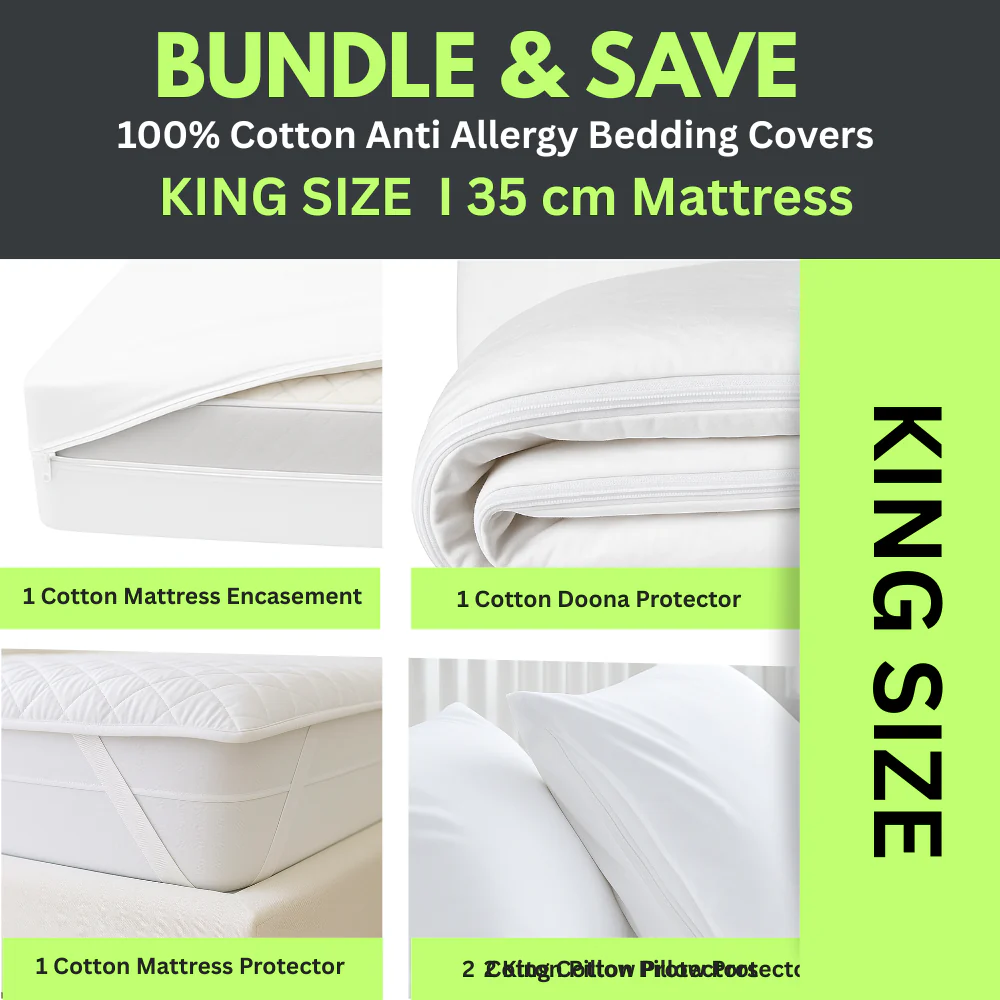 Dust Mite Covers for Bed Complete Set | 100% Cotton | KING SIZE | 35cm Mattress - Image 10