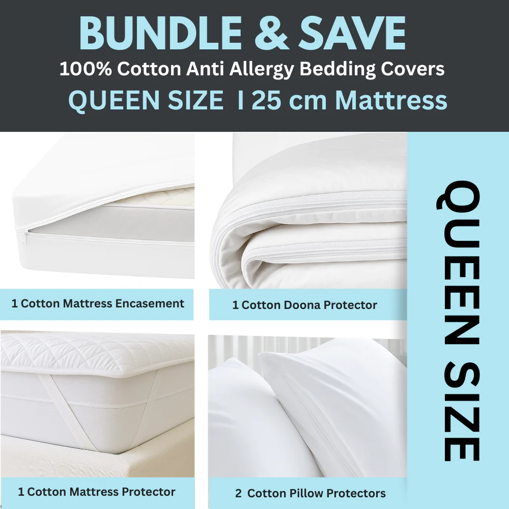 Dust Mite Covers for Bed Complete Set | 100% Cotton | QUEEN SIZE | 25cm Mattress - Image 7