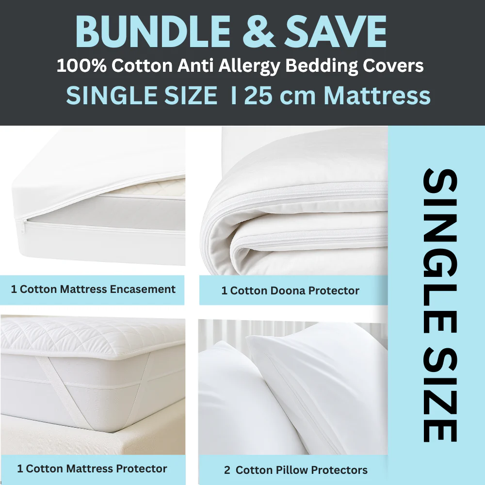 Dust Mite Covers for Bed Complete Set | 100% Cotton | SINGLE SIZE | 25cm Mattress - Image 10