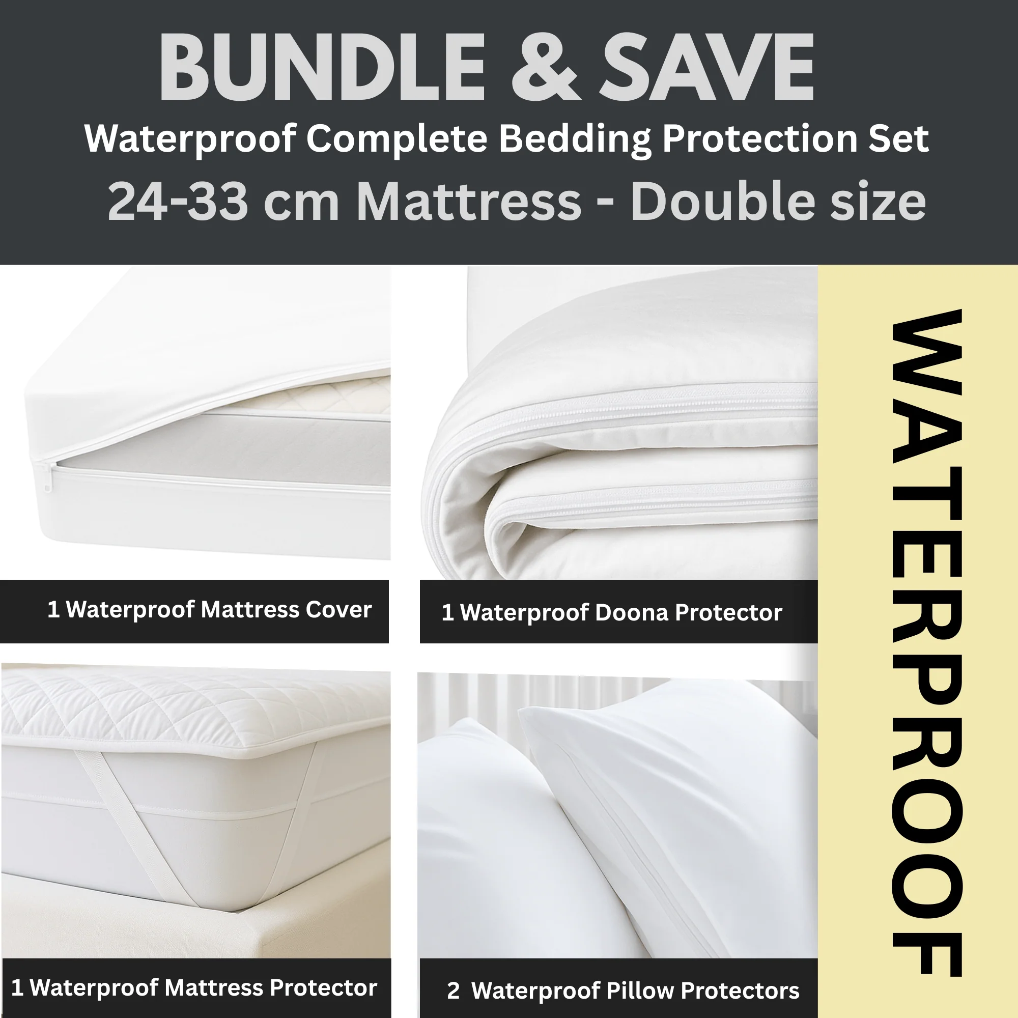 Dust Mite Covers for Bed Complete Set | Waterproof | DOUBLE | 24-33cm Mattress - Image 12