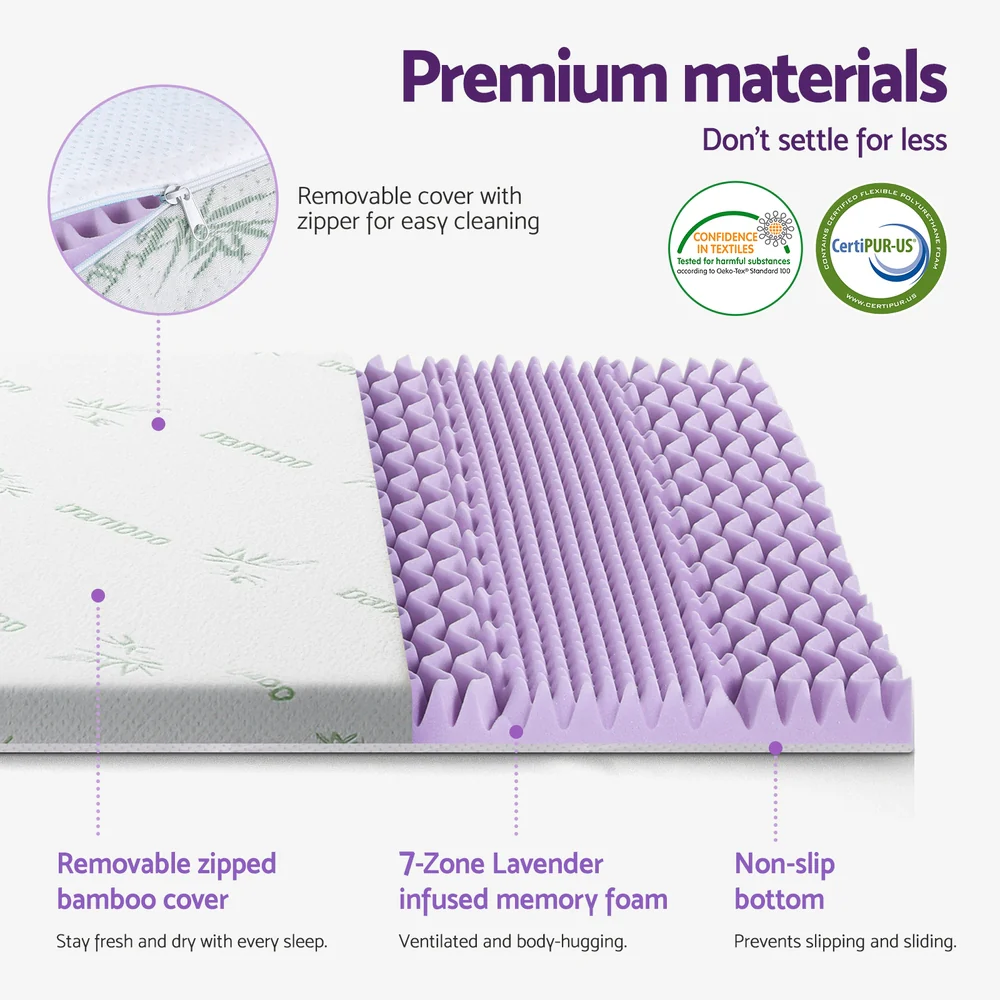 Giselle Bedding 8cm Lavender Memory Foam Mattress Topper | Bamboo Cover | 7-Zone | King - Image 5