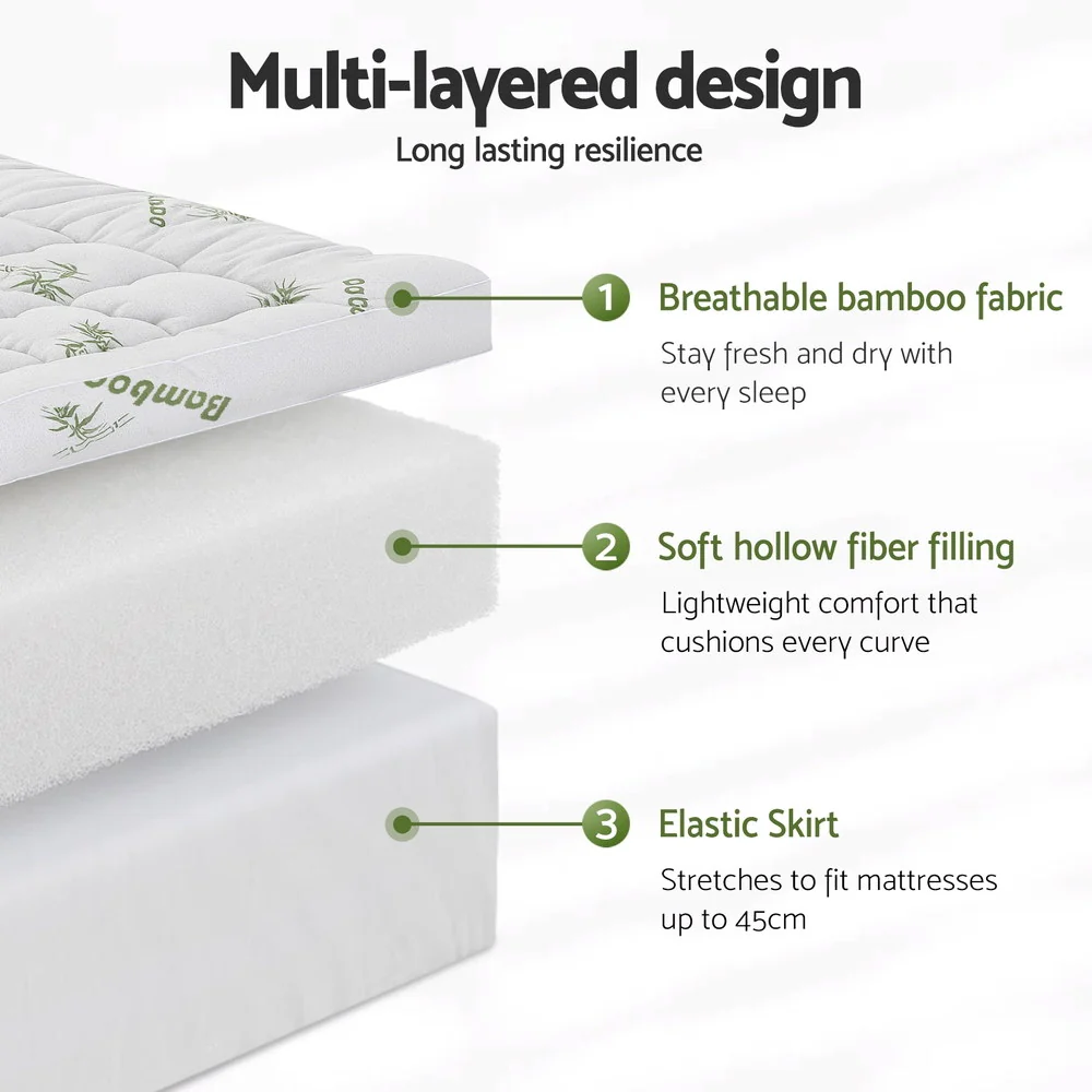 Giselle Bedding | Bamboo Cover Pillowtop Mattress Topper | 11cm | Queen - Image 6