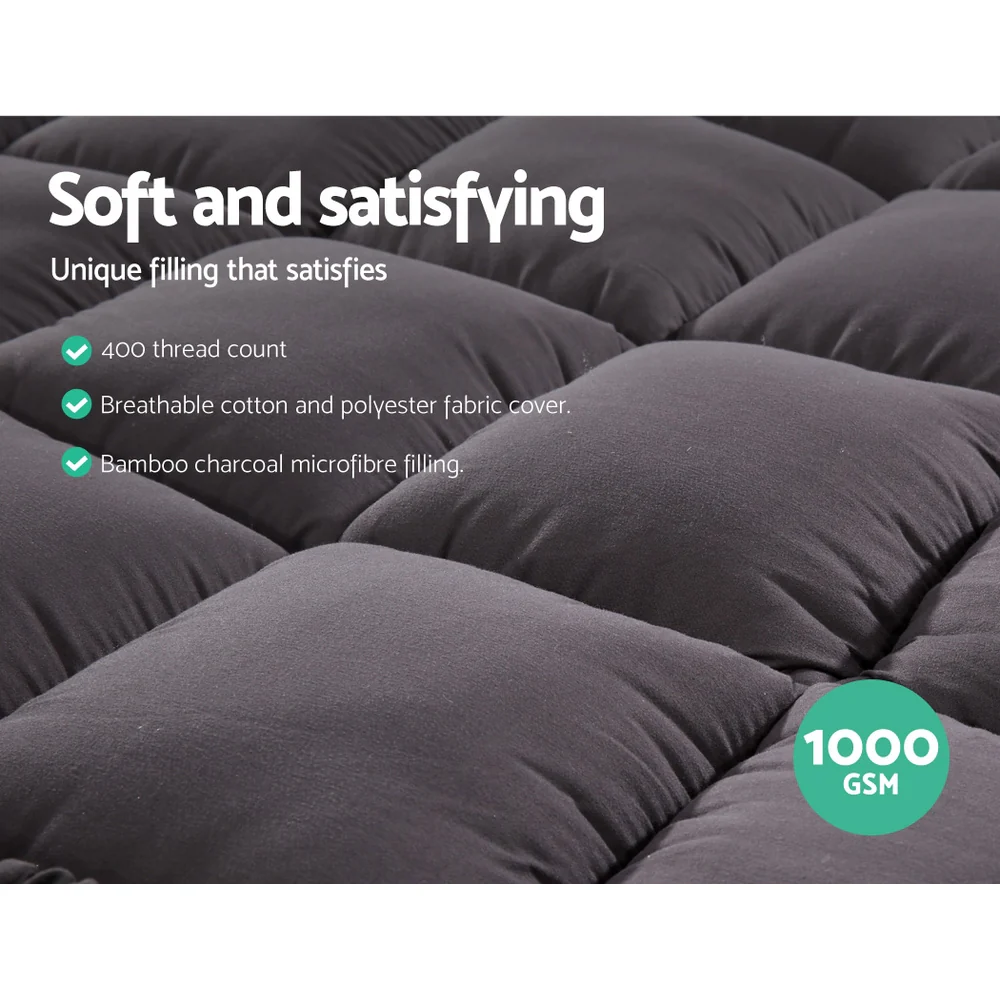 Giselle Bedding | Charcoal Bamboo Pillowtop Mattress Topper | 5cm | Queen - Image 6