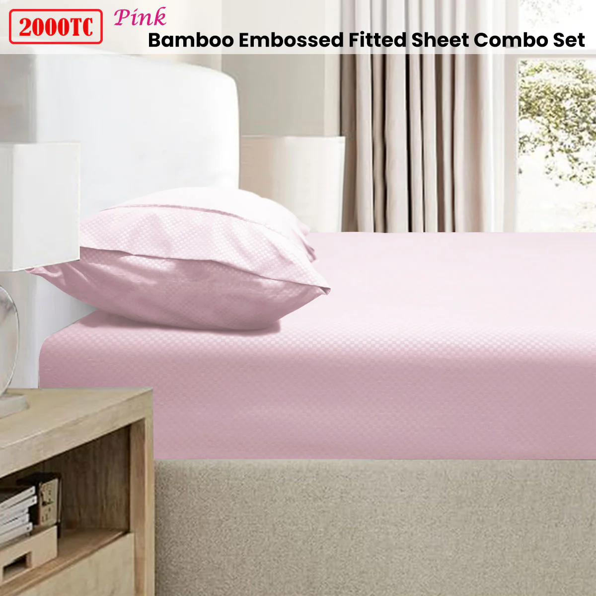 Ramesses | Bamboo Embossed Combo Set | 2000TC | King | Pink - Image 2