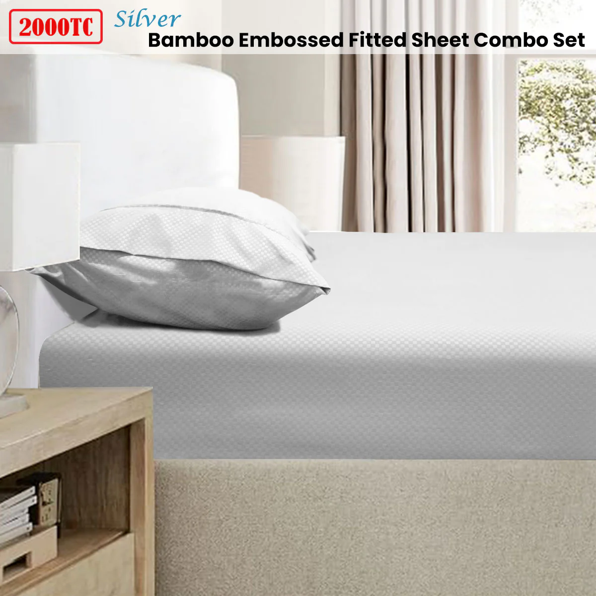 Ramesses | Bamboo Embossed Combo Set | 2000TC | King | Silver - Image 2