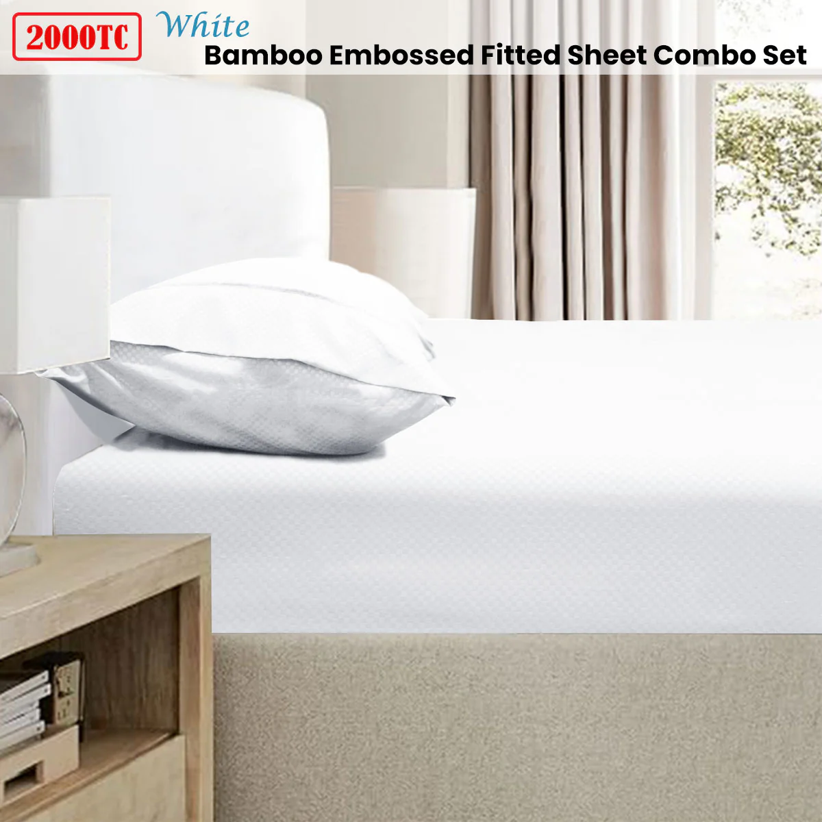 Ramesses | Bamboo Embossed Combo Set | 2000TC | King | White - Image 2