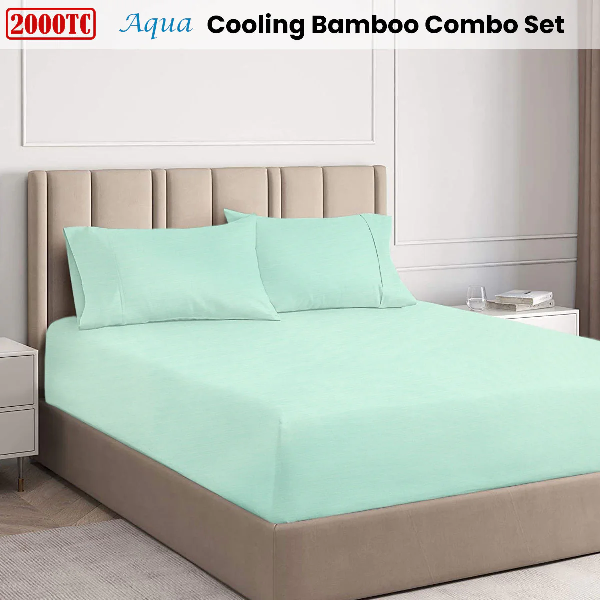 Ramesses | Cooling Bamboo Combo Set | 2000TC | Queen | Aqua - Image 2