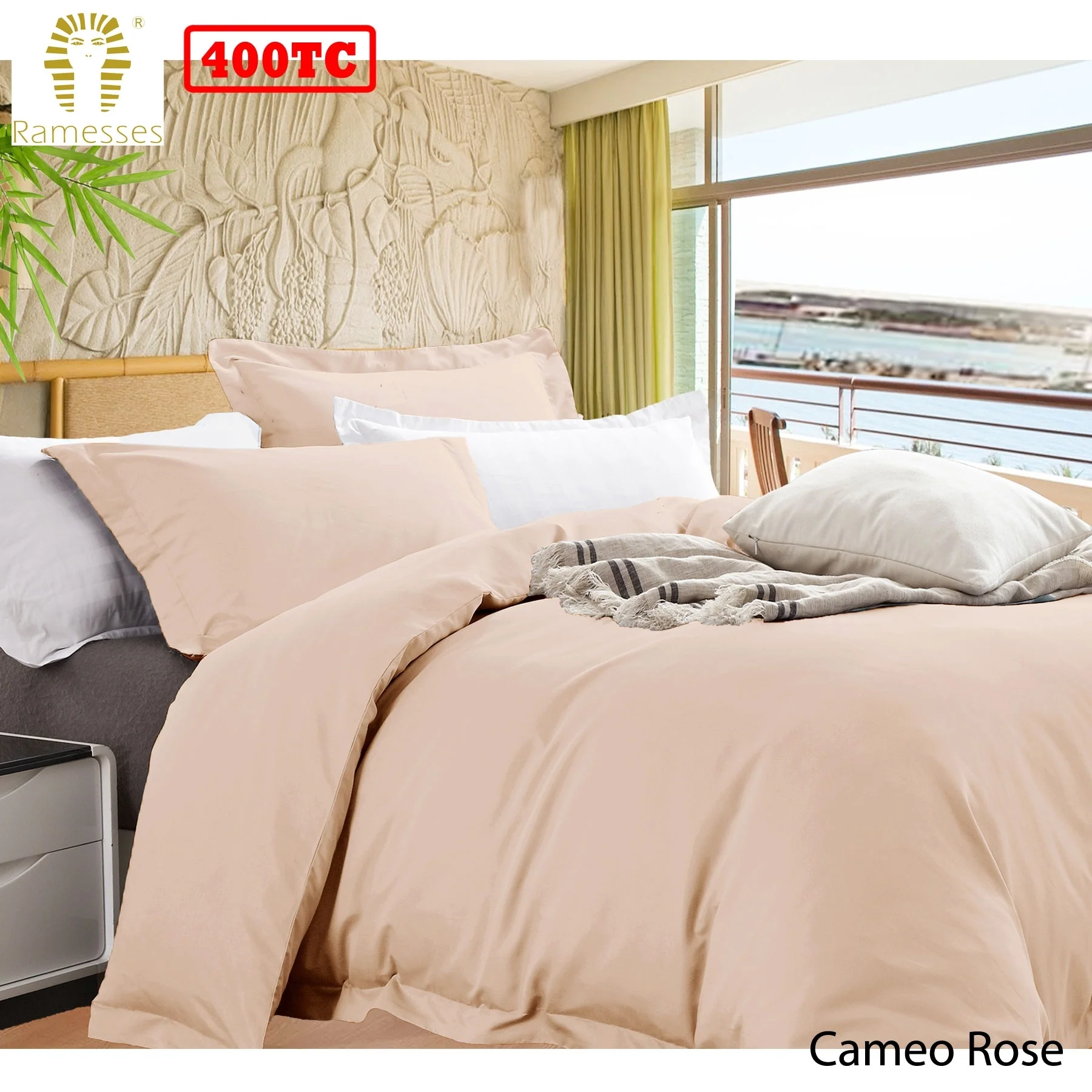 Ramesses | Bamboo Cotton Quilt Cover Set | 400TC | Queen | Cameo Rose