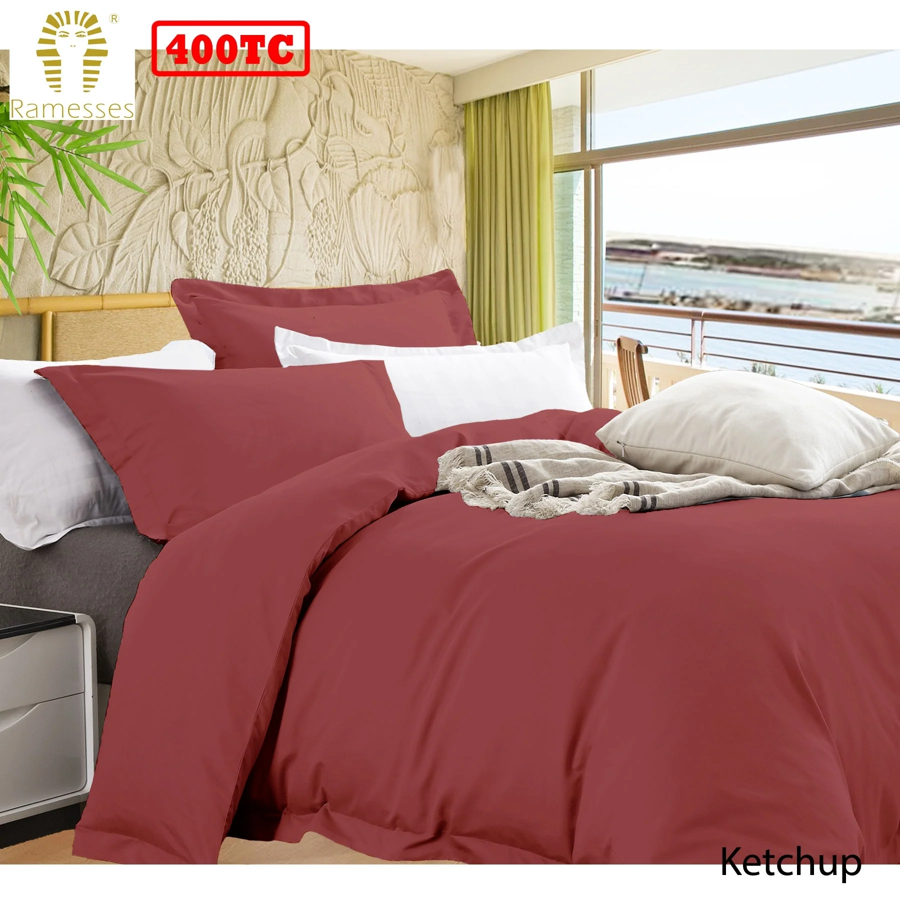 Ramesses | Bamboo Cotton Quilt Cover Set | 400TC | Queen | Ketchup