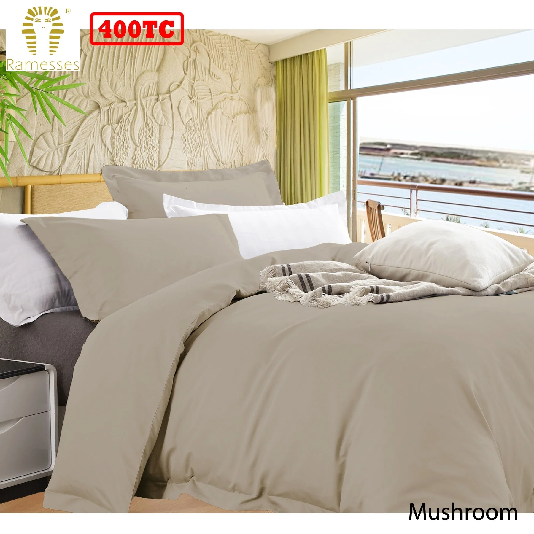 Ramesses | Bamboo Cotton Quilt Cover Set | 400TC | Queen | Mushroom
