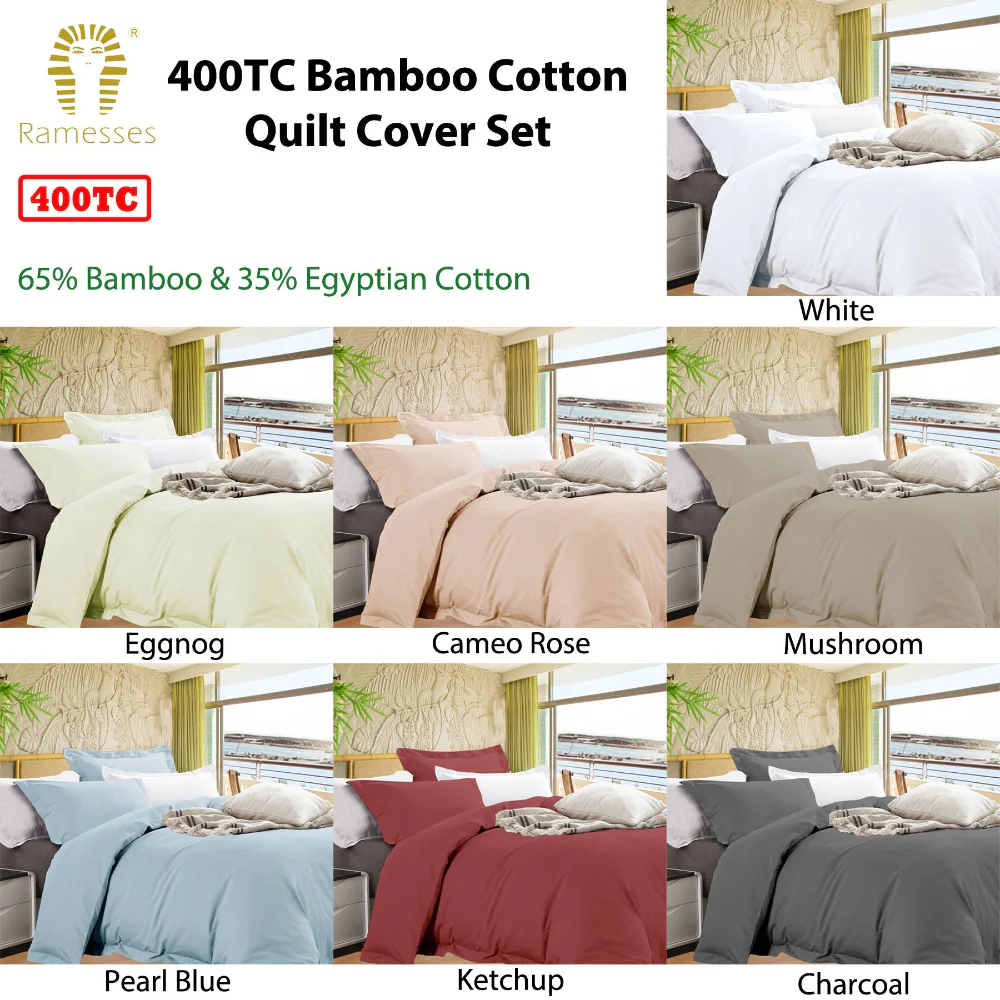 Ramesses | Bamboo Cotton Quilt Cover Set | 400TC | Queen | Pearl Blue - Image 2
