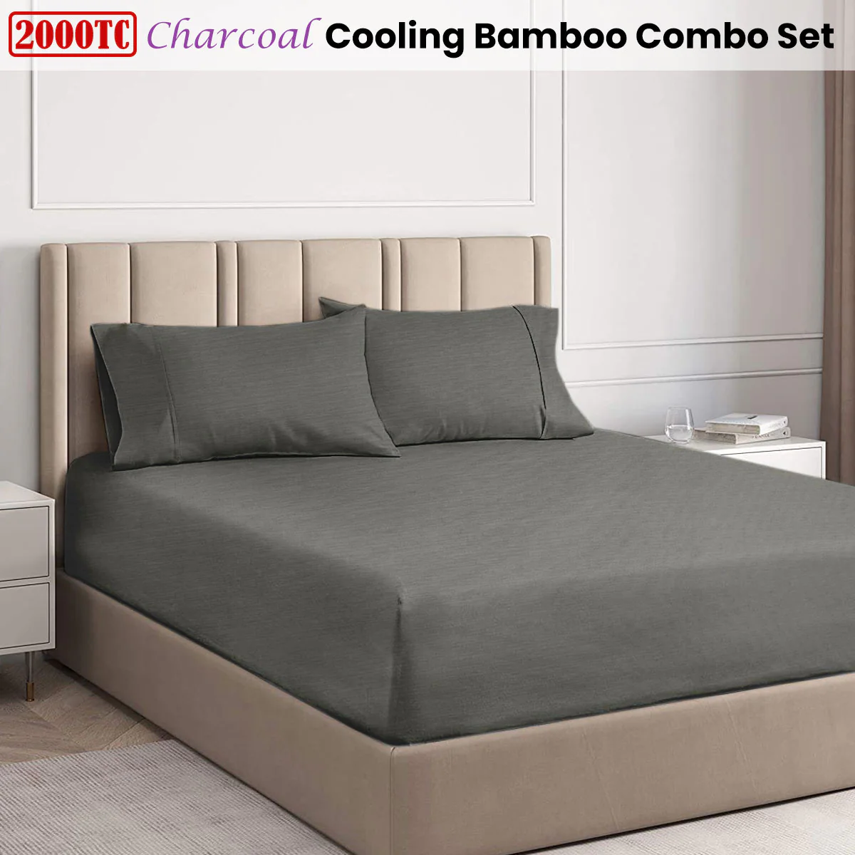 Ramesses | Cooling Bamboo Combo Set | 2000TC | Queen | Charcoal - Image 2