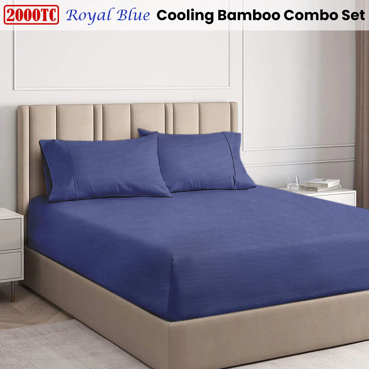 Ramesses | Cooling Bamboo Combo Set | 2000TC | Queen | Royal Blue - Image 2