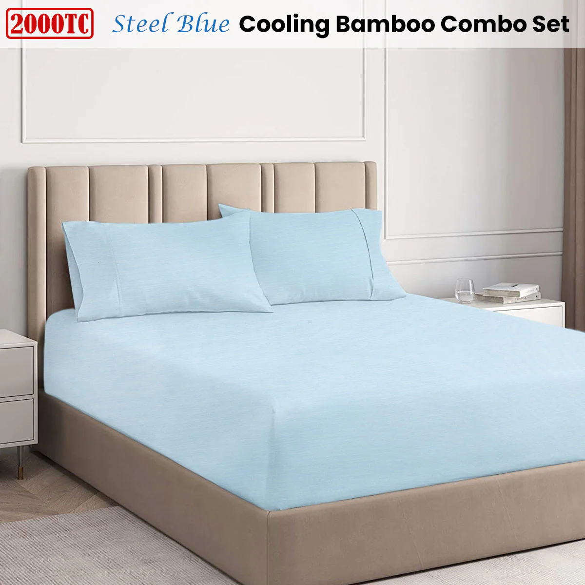 Ramesses | Cooling Bamboo Combo Set | 2000TC | Queen | Steel Blue - Image 2