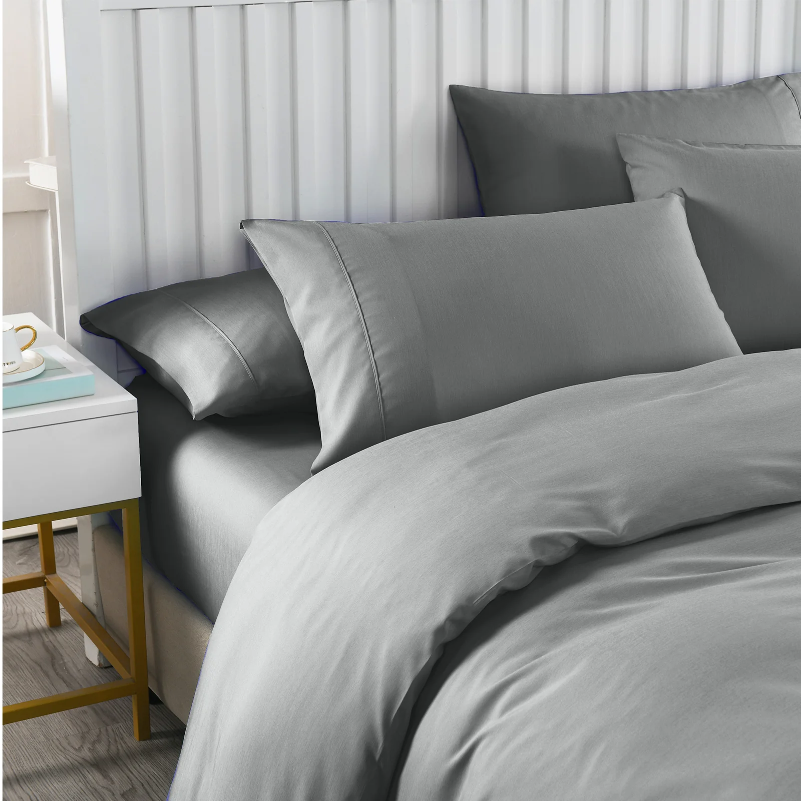 Royal Comfort | Bamboo Cooling 6pc Sheet & Quilt Cover Set | 2000TC | Queen | Grey - Image 3