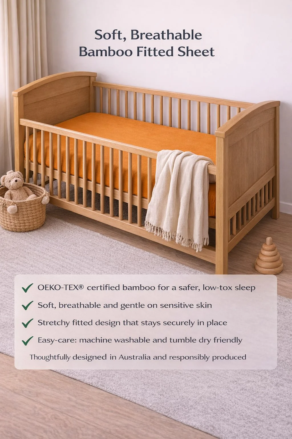 Honey & Stitch | Organic Bamboo Fitted Sheet | Cot - Image 5