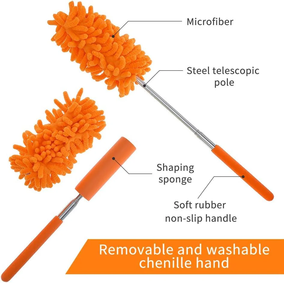 Washable Microfibre Feather Dusters with Extendable Handle (5 Pack) - Image 3